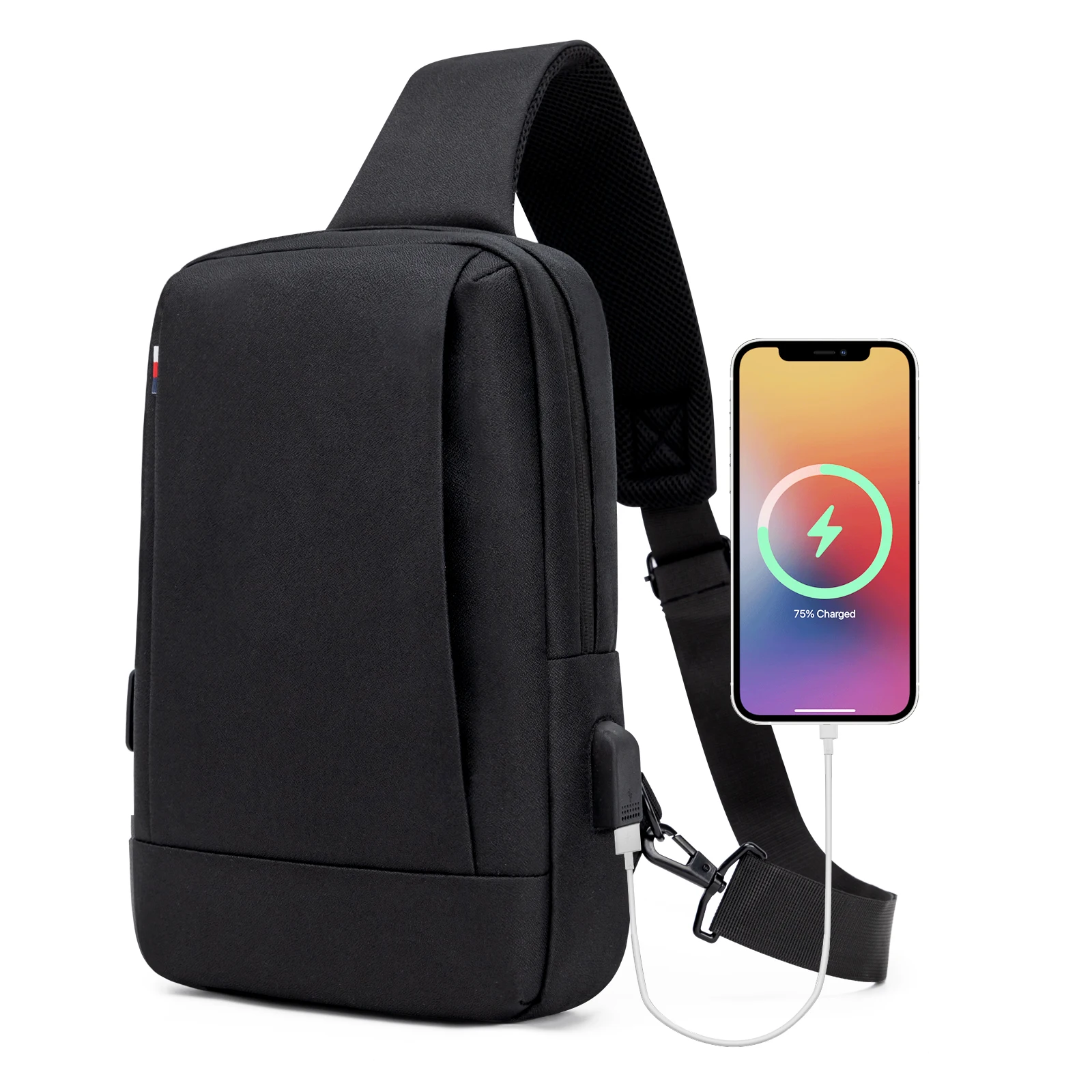 Men Bag Fashion New Solid Color Men Chest Bag Outdoor Casual Fashion One Shoulder Crossbody Bag Nylon USB Charging Shoulder Bags