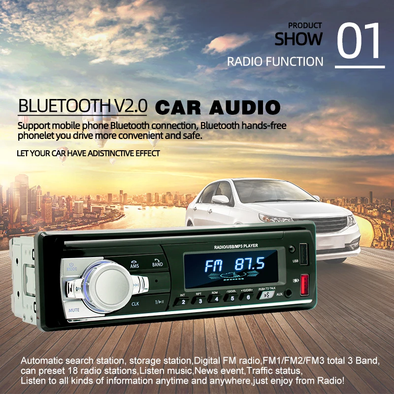 PolarLander 12V Car radio bluetooth Stereo bluetooth FM Radio MP3 Audio Player USB SD Car radio bluetooth In-Dash one DIN size