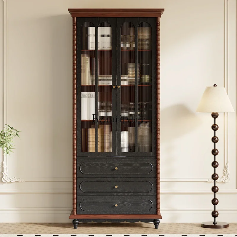 

LMedieval pure solid wood bookcase French retro display cabinet ash wood