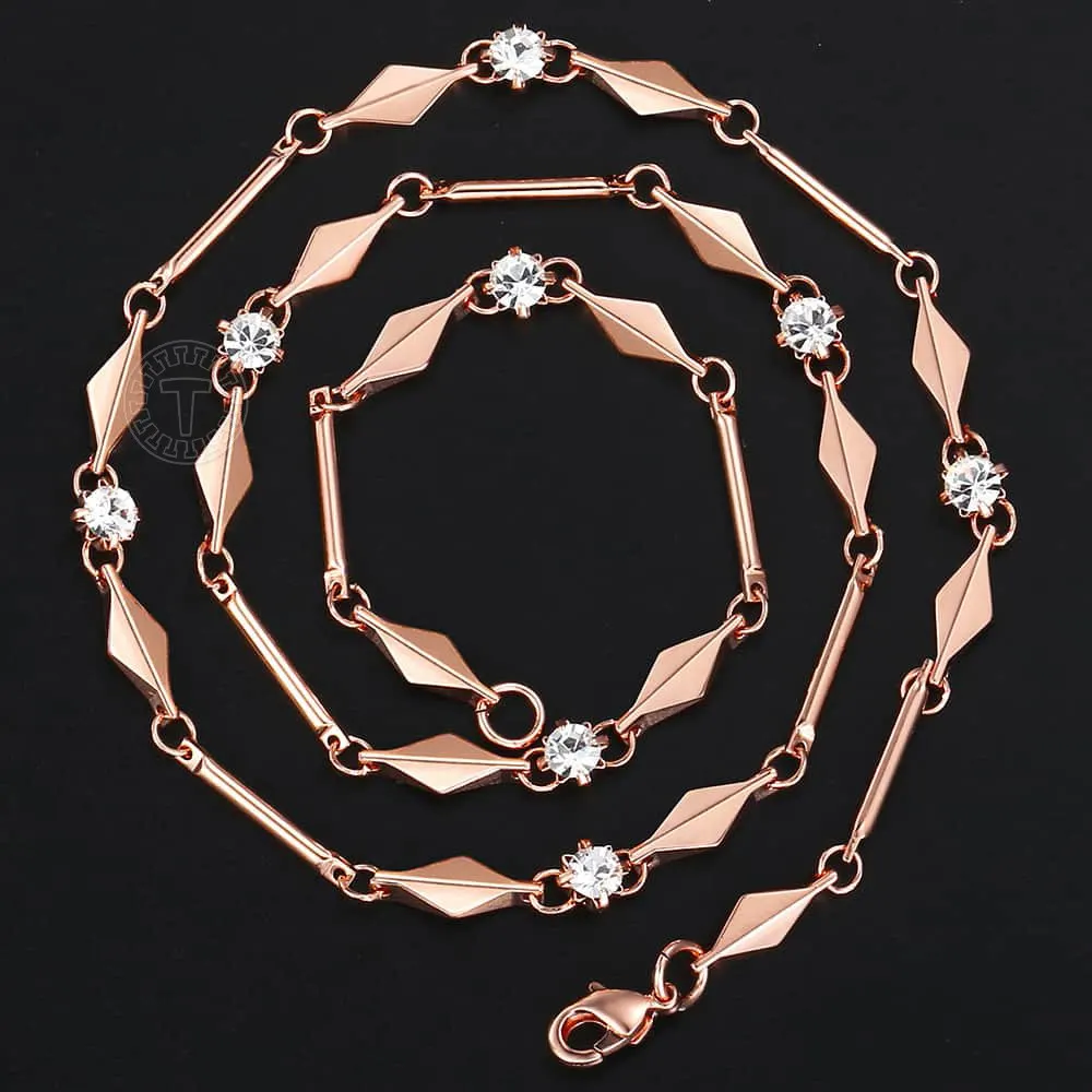 585 Rose Gold Color Necklace For Women Girls  Cubic Zircon Link Chain Necklaces Female Hot Party Wedding Jewelry Valentines Gift