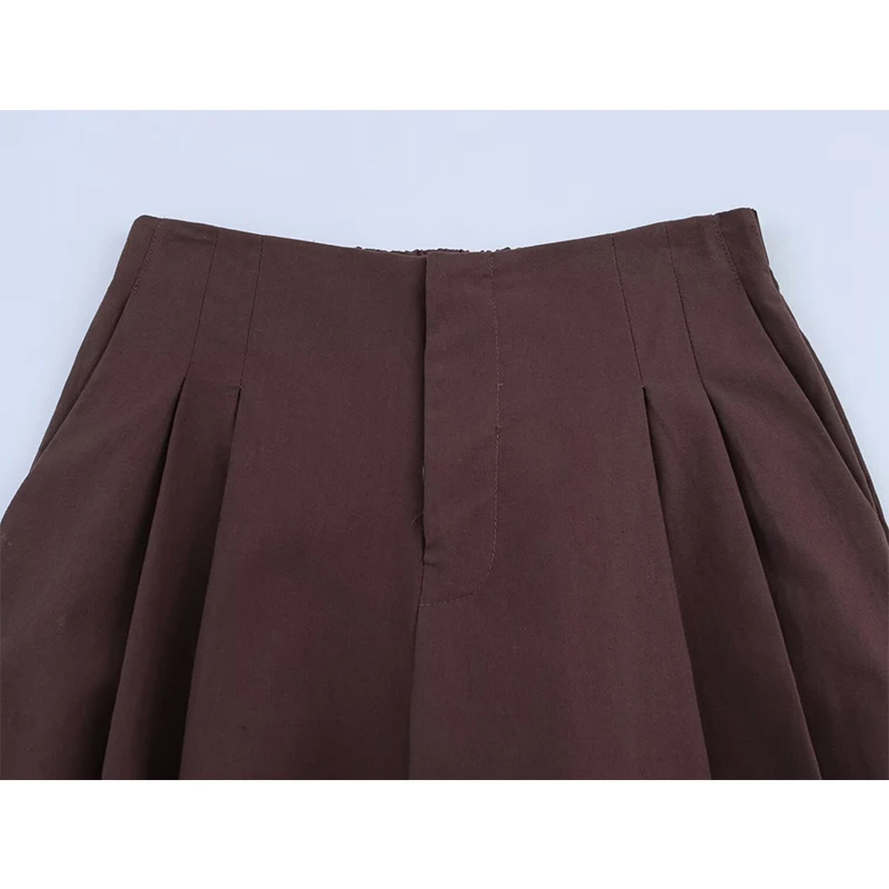 YENKYE Vintage Brown Wide Leg Embroidery Pants Women High Waist Casual Loose Trousers Summer pantalones de mujer