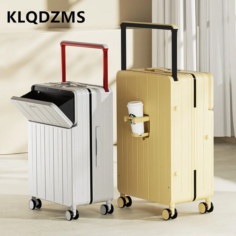 KLQDZMS 20"22"24"26 Inch Women's New Multifunctional Front Opening Boarding Large-Capacity Suitcase Carrying Wheeled Luggage