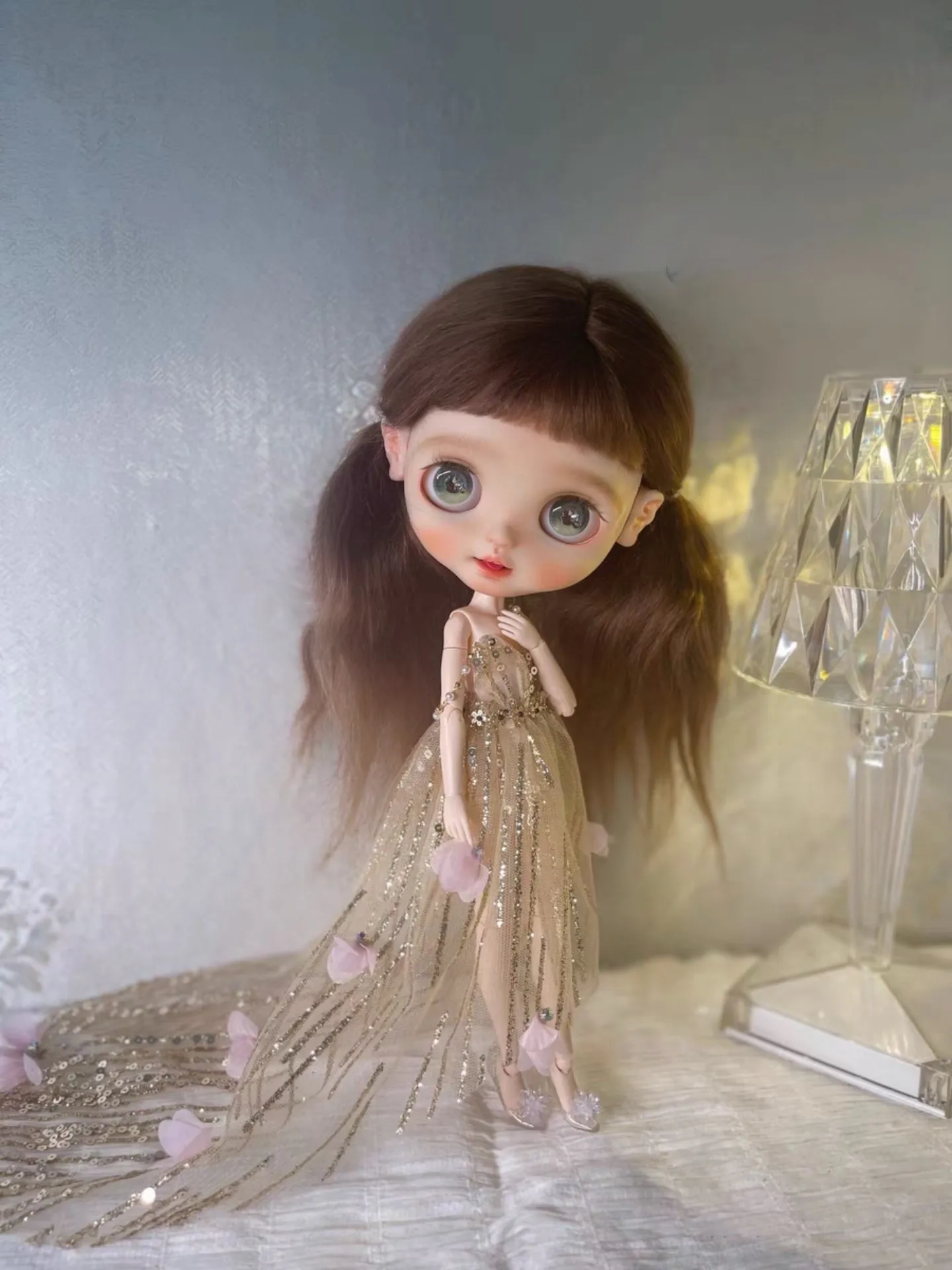 Original Blythe Golden sequined Floral Dress 1/6 30cm(Fit for azone,Pullip,Ob22/24/26, Licca)