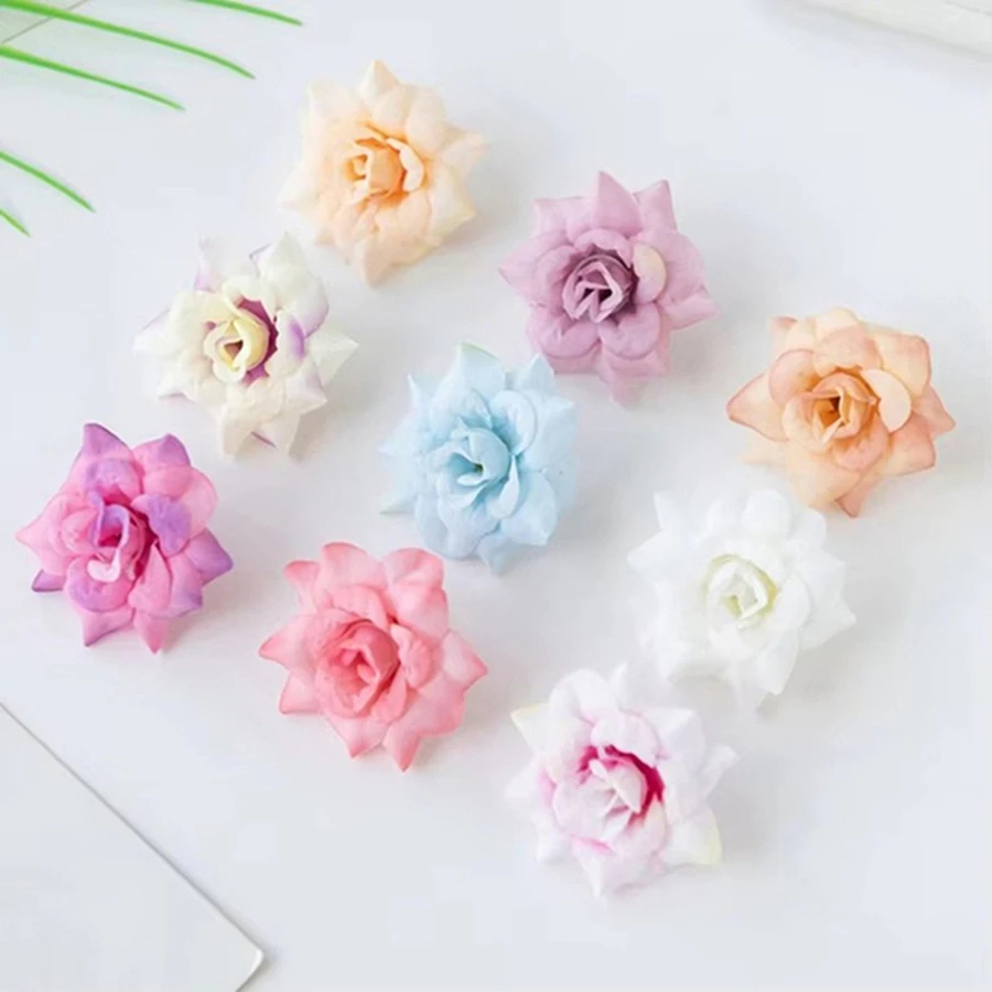 20Pcs Artificial Flowers Silk Small Rose Heads Christmas Wedding Garden Home Decoration Accessories Brooch DIY Gift Box Hot Sale