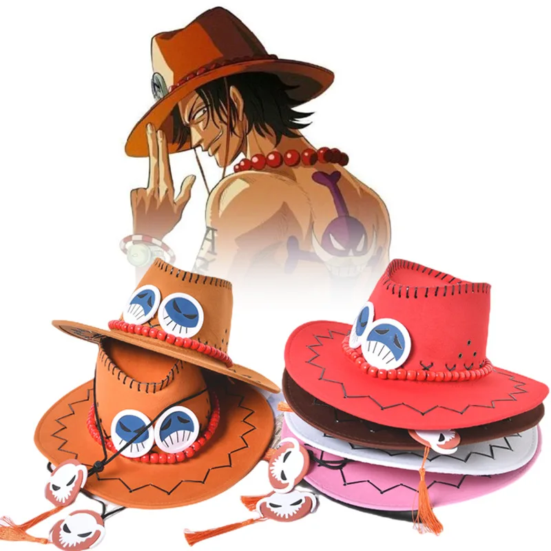 One Piece Cap Ace Hats Cosplay Cowboy Cap Men Women Fashion Pirates Hats Boys Girls Toys Adorable for Kids Adult Birthday Gift