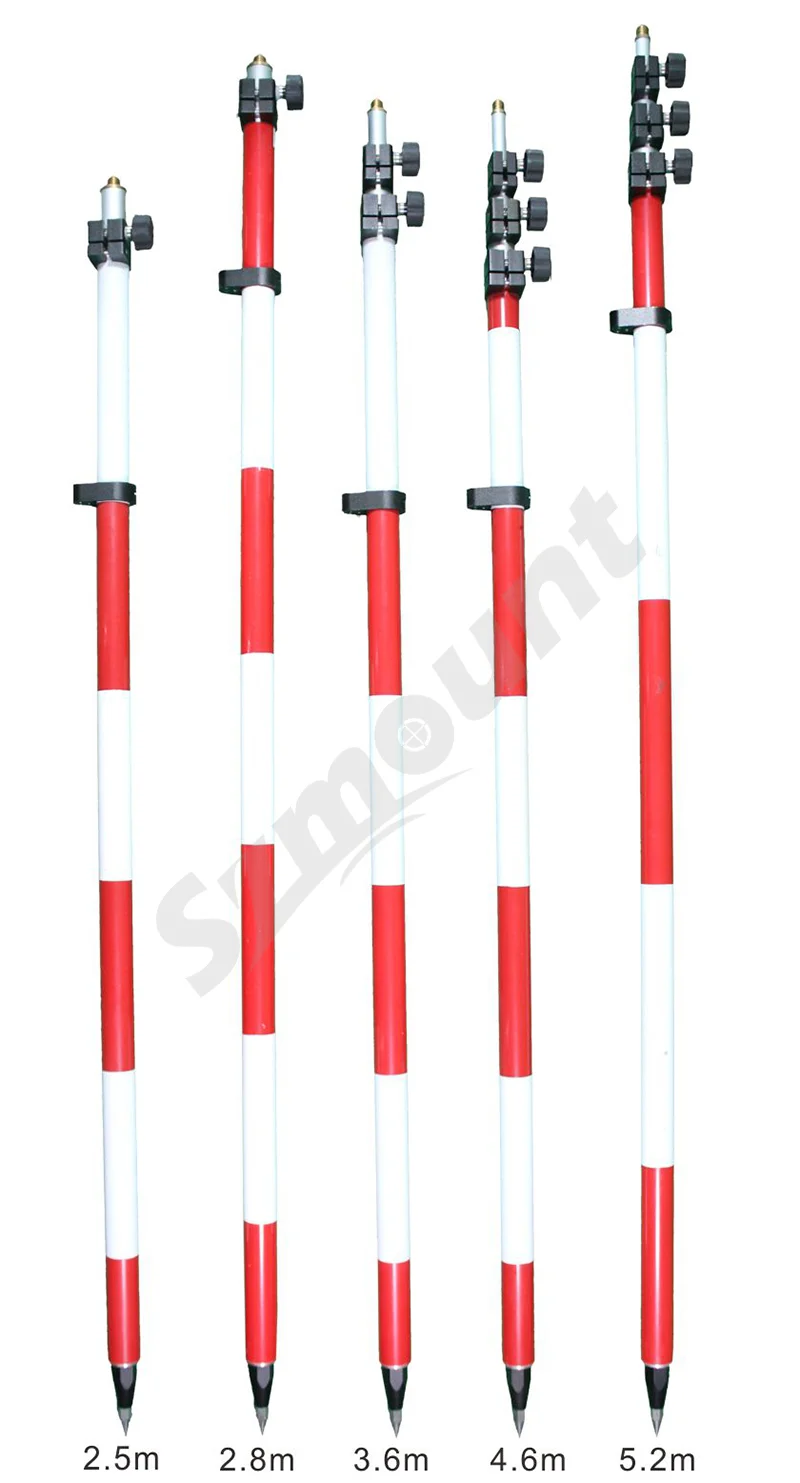 Factory Telescopic Survey Aluminum Prism Pole Rod 5.3m 4.6m 2 3 Section with Twist Lock Quick Lock for Total Station