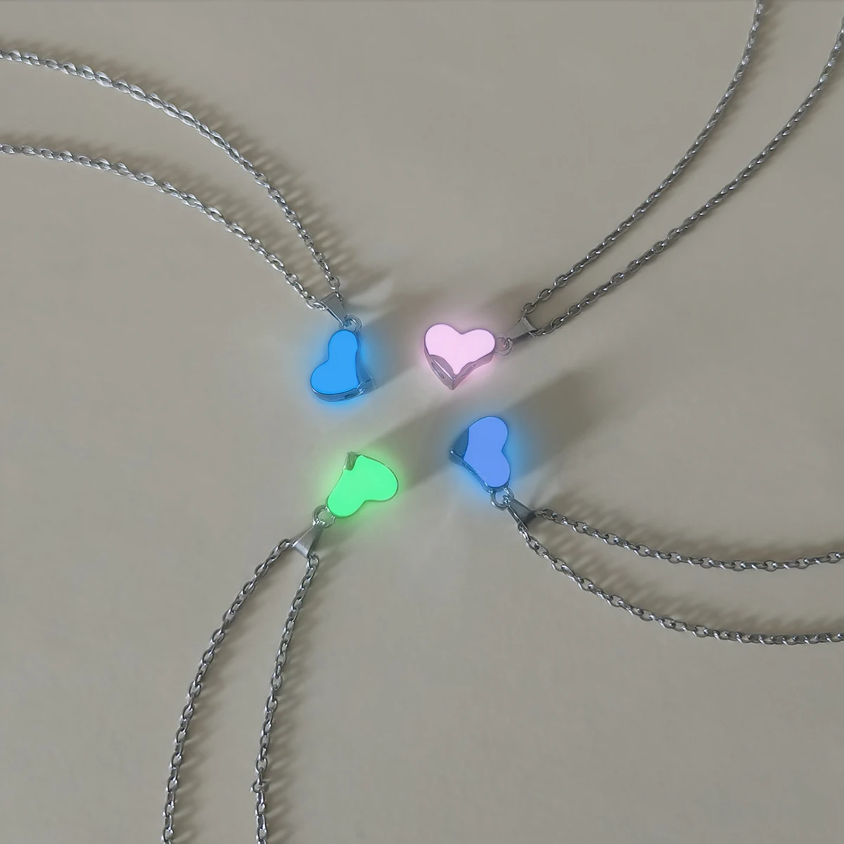 4 Pcs Luminous Four-Leaf Clover Good Friend Sister Brother Couples Grow In The Dark Stainless Steel Chain Jewelry Set Pe