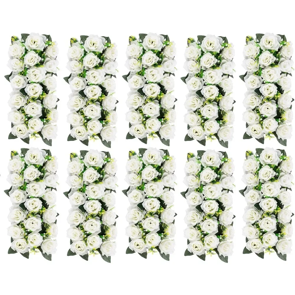 Arch Silk Rose Floral Arrangement 10 Pcs Table Runner Decorations Artificial Rose Floral Centerpiece for Room , White