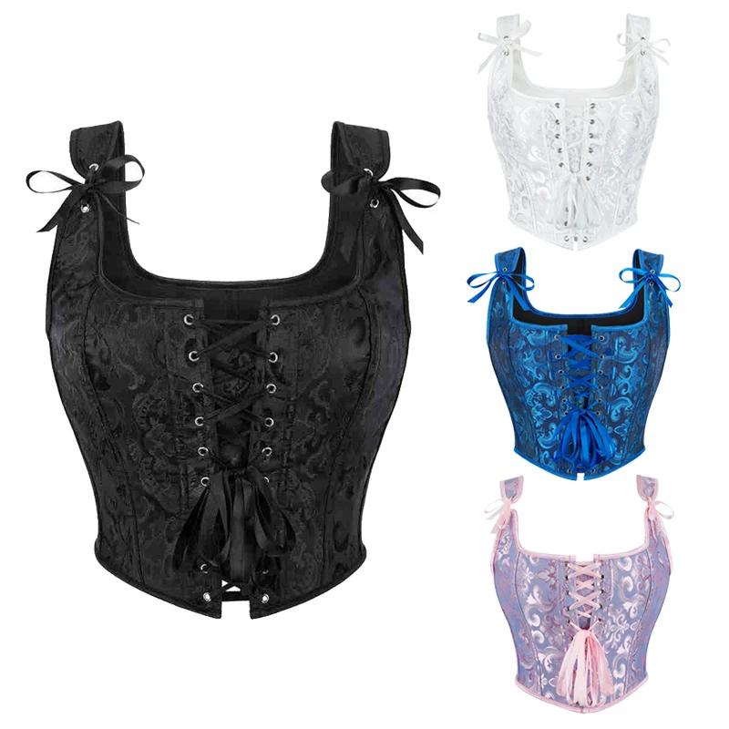 

Women Victorian Vintage Jacquard Vest Front Lace Up Tank Top Corset Tops Women Bodice Body Shaper Corselet