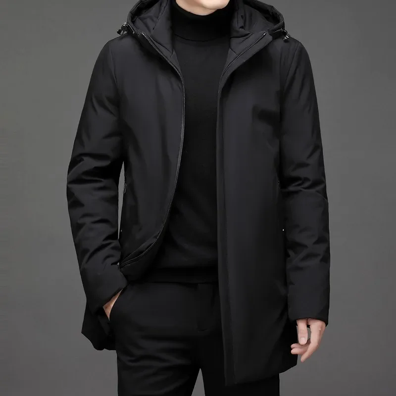 

New Winter Men Cotton Jackt Smart Casual Winter Waterproof Mid-long Style Hat Long Sleeve Plus Size 4XL