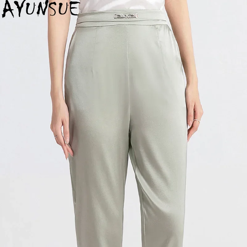 AYUNSUE 95% Mulberry Silk Pants Women 2024 Office Wear Trousers Womens Fashion High Waisted Trouser Summer Clothes Брюки Женские