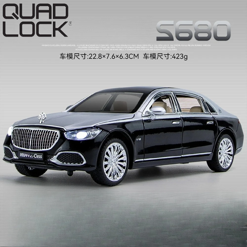 1:24 메르세데스 벤츠 마이바흐 GLS680 합금 모형 자동차 다이캐스트 장난감 자동차 시뮬레이션 사운드 & 라이트 차량 장난감 모델 어린이 선물
