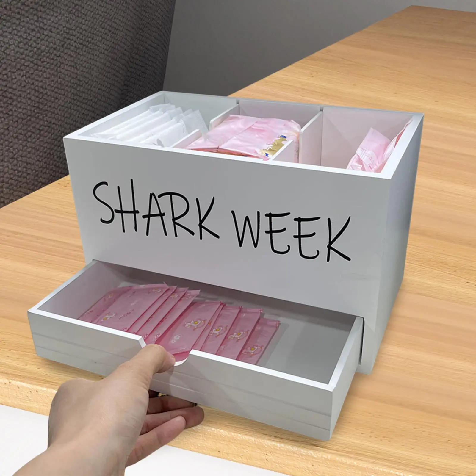 

Держатель тампона для ванной комнаты из массива дерева с крышкой, съемный чехол-разделитель для аксессуаров для ванной комнаты, ящик для хранения тампонов, женские вещи