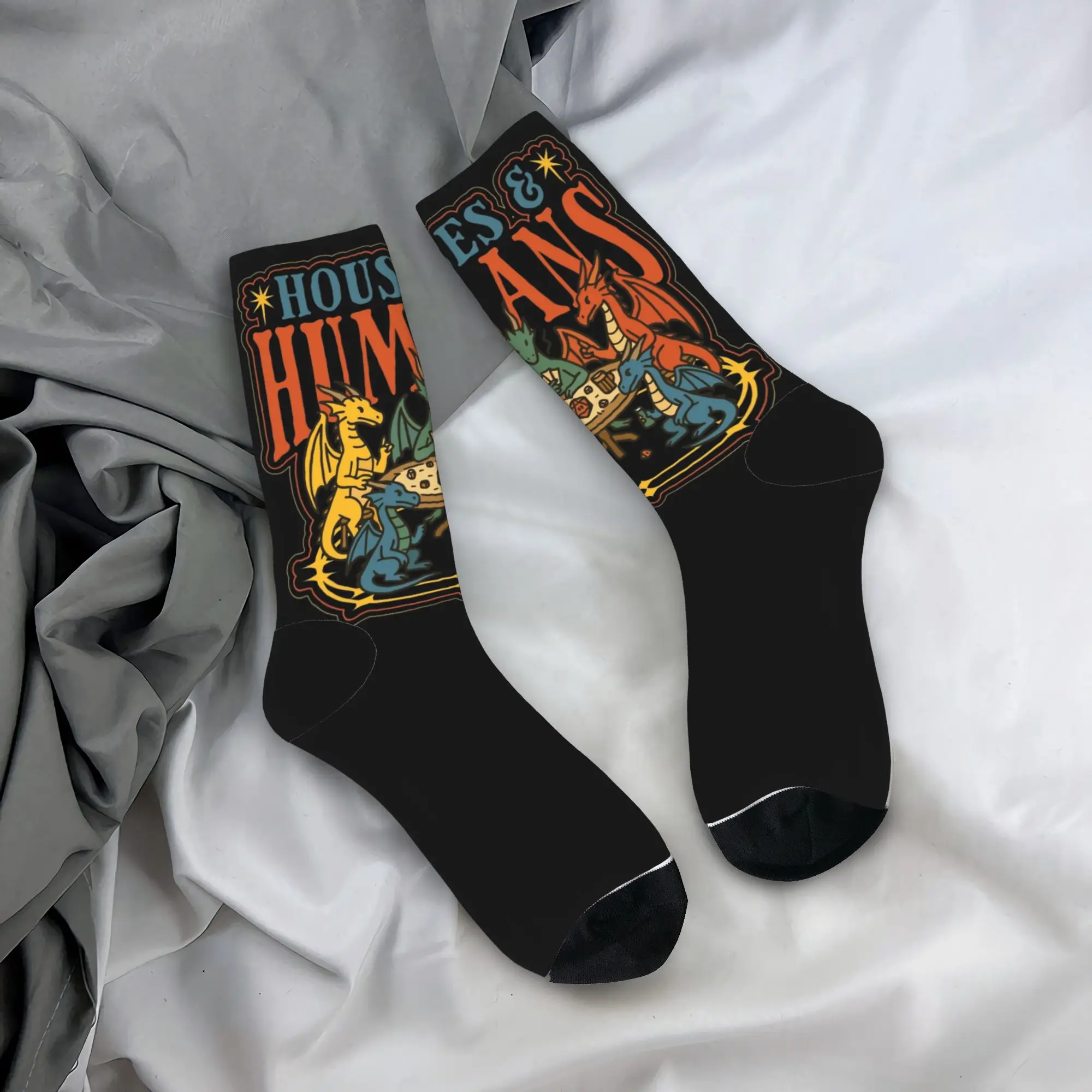 Funny Houses & Humans Dungeon and Dragon Basketball Socks  Polyester Crew Socks for Women Men Sweat Absorbing