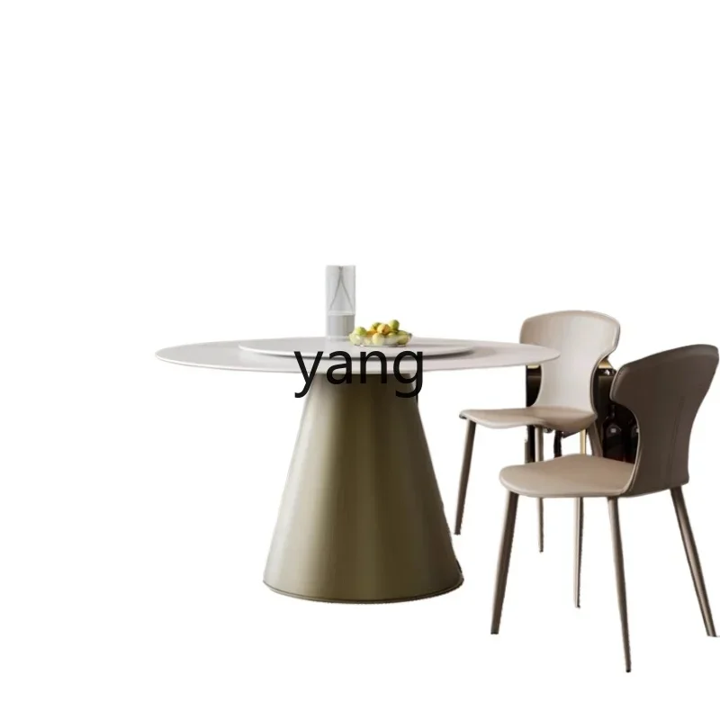 

Lmm pure white rock slab dining table simple household small apartment light luxury high-end round table