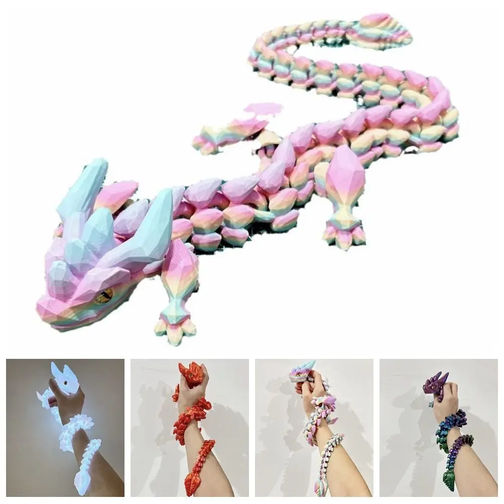 Length 11.8inch 3D Printed Horned Dragon Luminous Dragon Joints Movable Simulation Animal Model PLA Multicolor Figurine Ornament