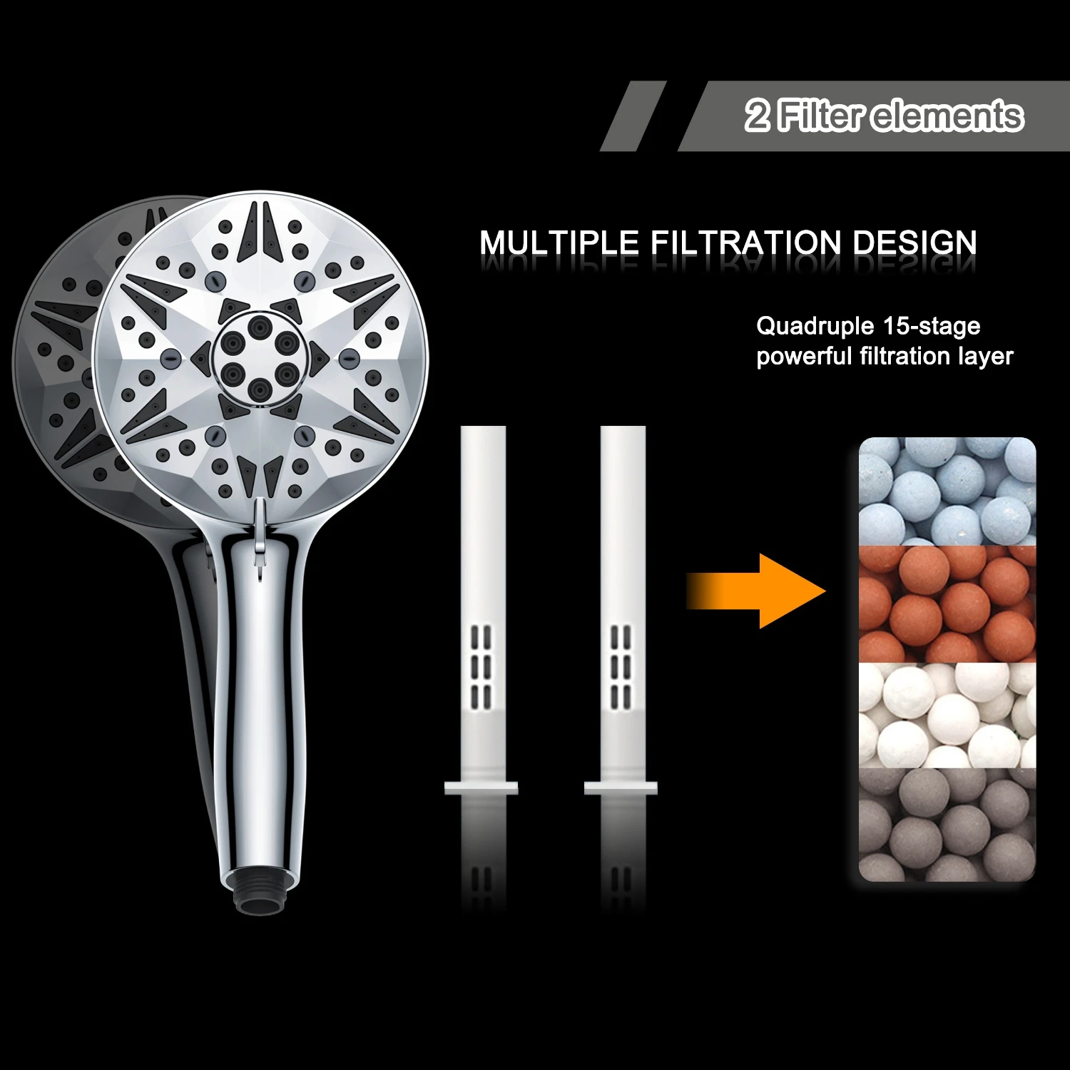 1pc Handheld Shower Head, 10 Modes Removable High Pressure Filter Nozzle, Luxurious Modern Chrome Finish, Built-in Powerful Spra