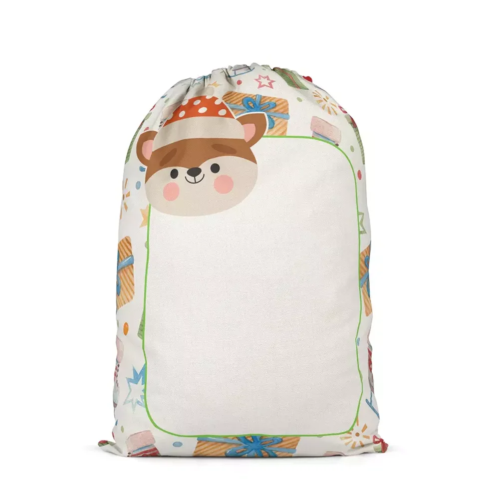 Sublimation Blank Christmas Candy Santa Sacks Bag With Drawstring Large Capacity Linen Decorative Xmas Gift Storage Pouch