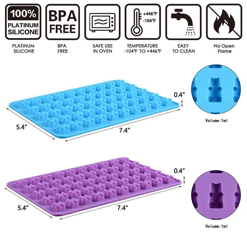 Silicone Gummy Molds Bear Candy Silicone - Mini Size Chocolate Gummy Molds Nonstick Food Grade Easy-Release Ice Cube Trays