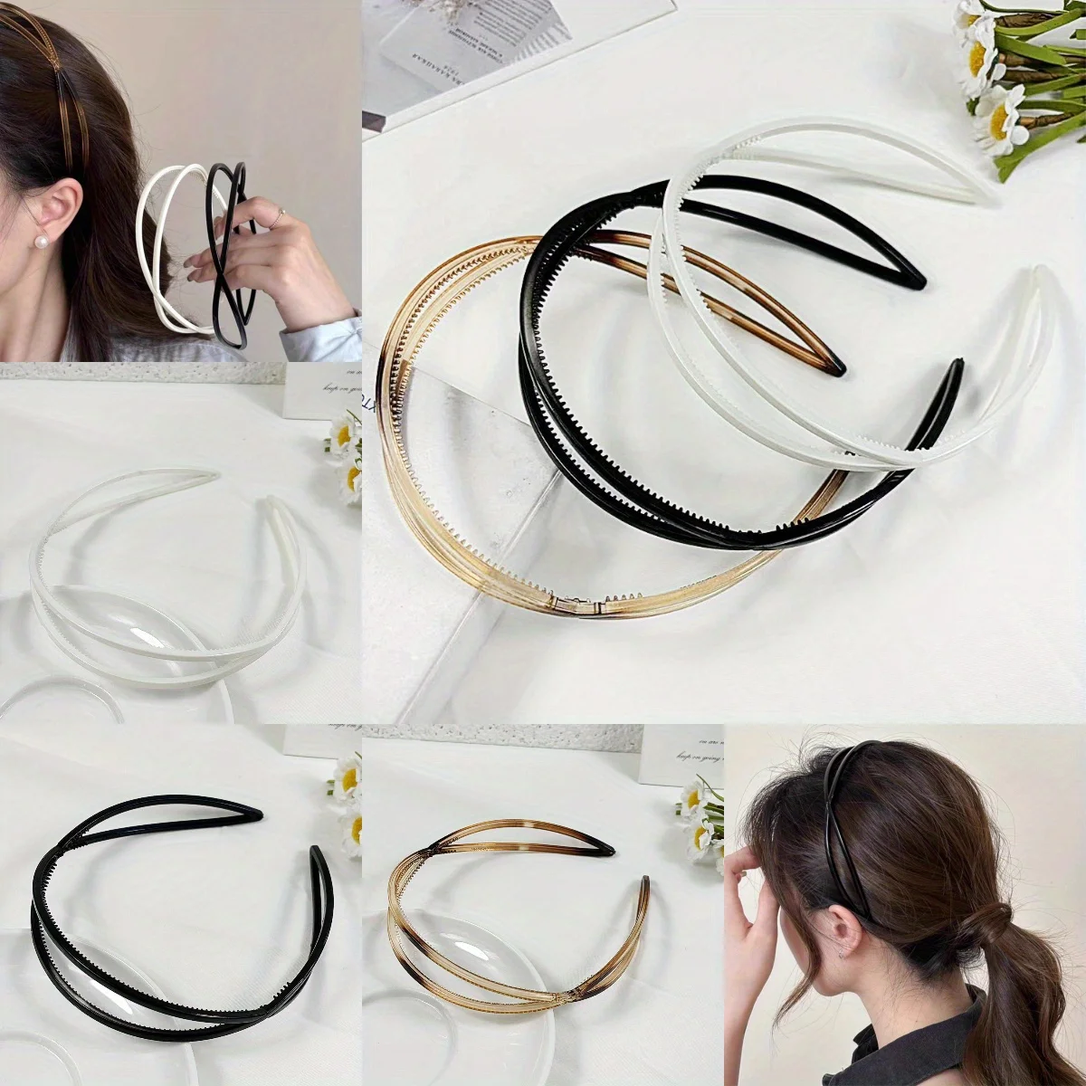 

1PC New Simple Headbands Women White Acrylic Double Layer Hair Hoop Hair Bands Hair Accessories Smooth Head Hoop
