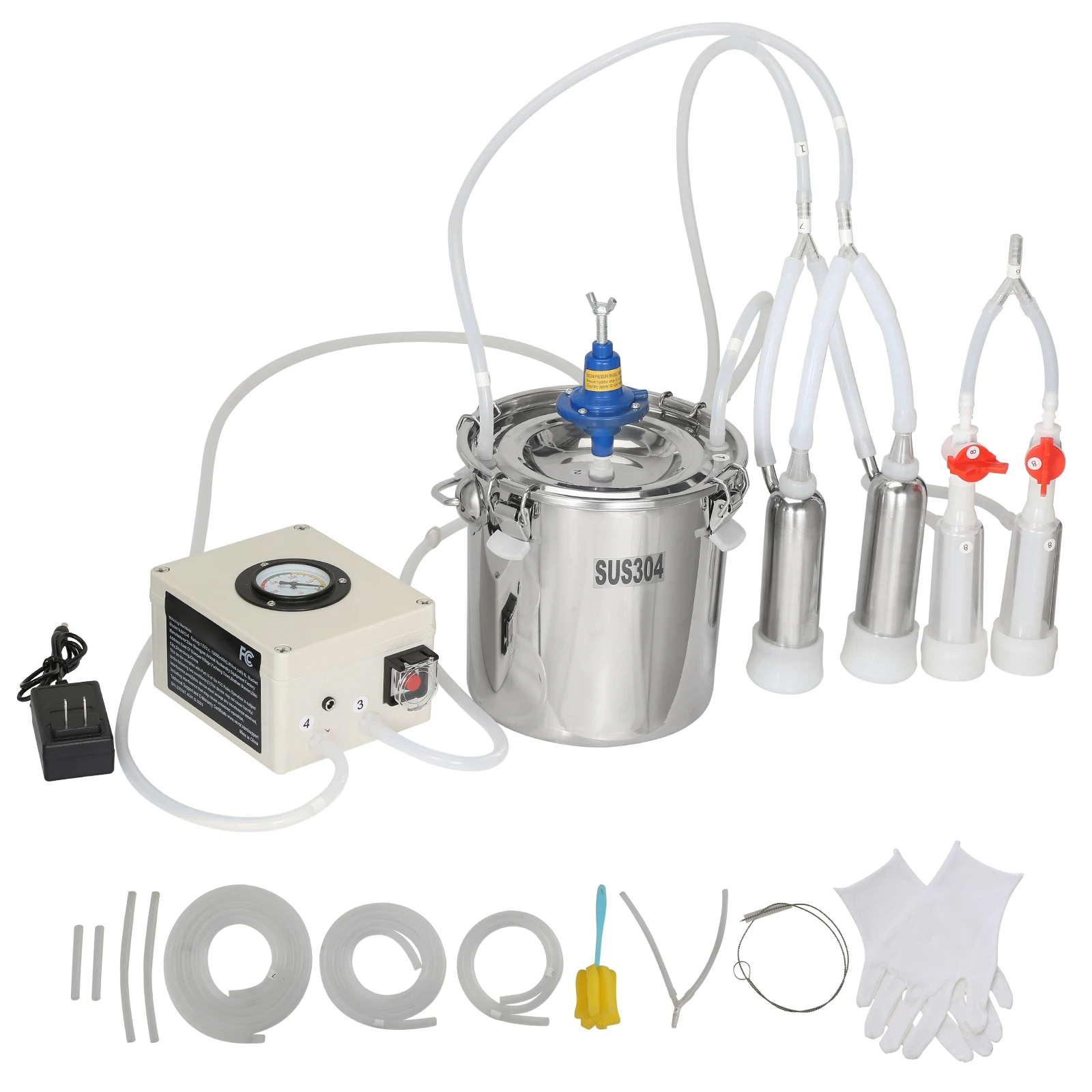 Goat Milking Machine Stainless Steel Bucket Electric Automatic Pulsation Cup Tubes Adjustable Suction for Cow and Sheep