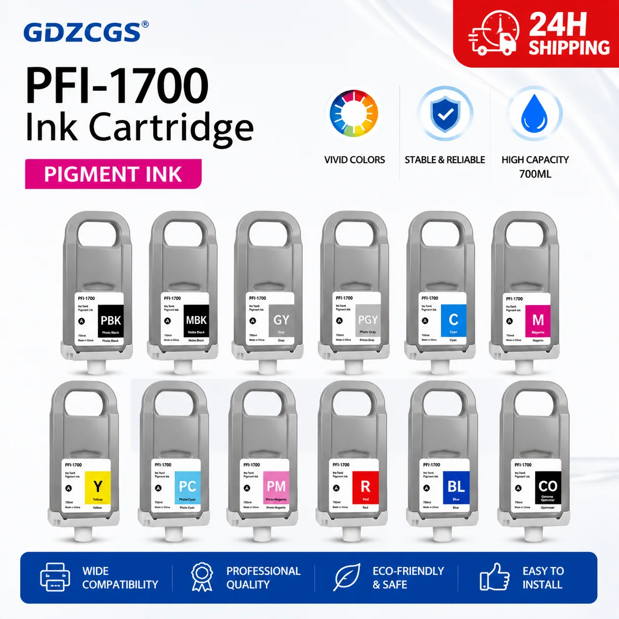For Canon PFI1700 PFI-1700 PFI 1700 Ink Cartridge Compatible For Canon PRO-2000 2100 4000 4000s 6100 6000s Printer Pigment Ink