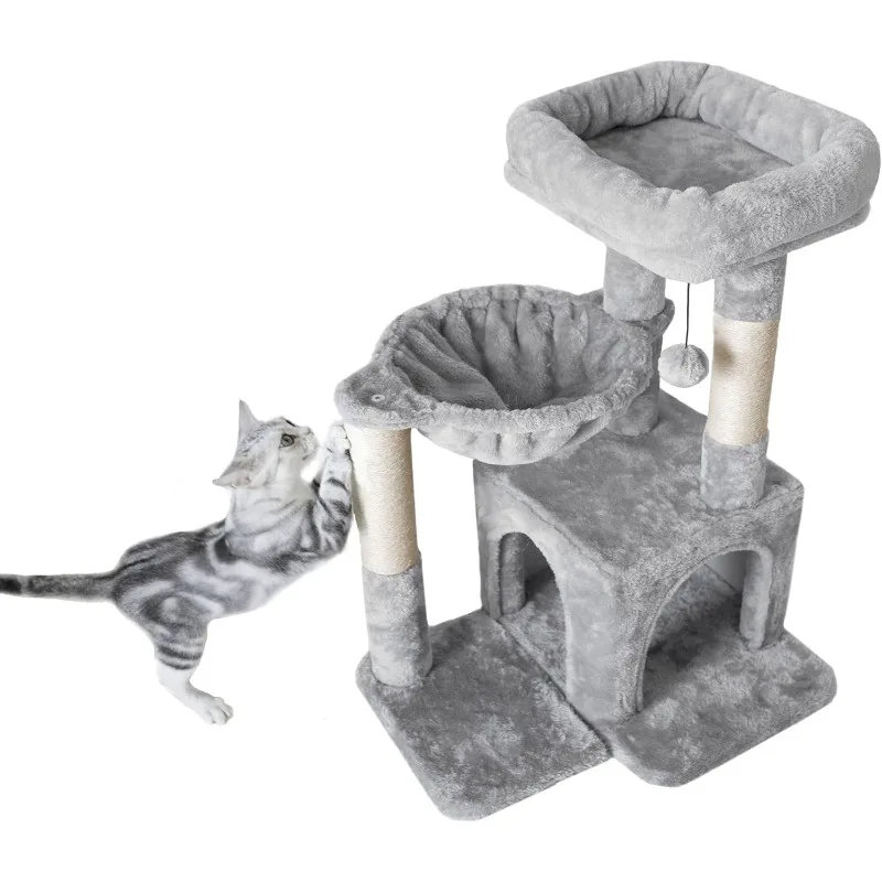 

Cat Tree, Small Cat Tower with Sisal Scratching Post and Hammock Light Gray