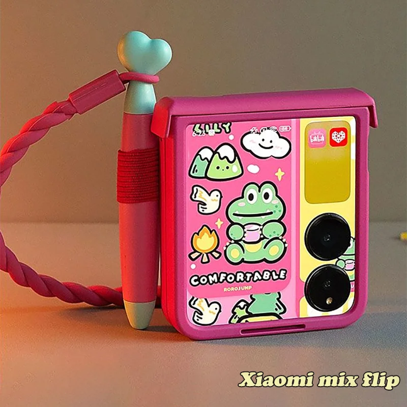 

For Xiaomi Mix Flip Case Cute Pen Phone Case with Hinge Protection Mixflip Cartoon Hard Pc Cover with Stylus