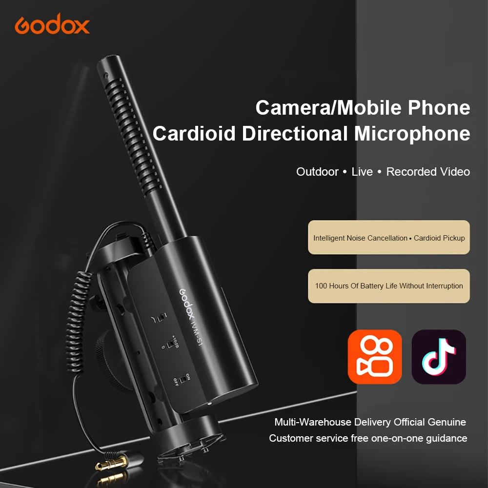 GODOX IVM-S1 Mic Gun-Type Microphone Mobile Phone Micro SLR Camera Live Recording Interview Cardioid Directional Microphone