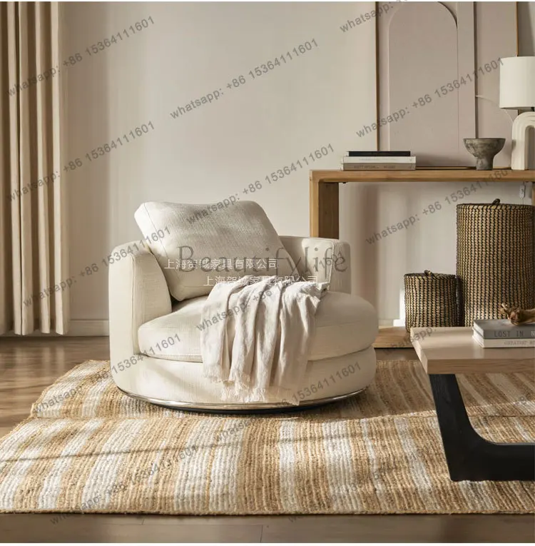 YJ  Italian Light Luxury Round Sofa Chair Can Be Rotated, Nordic Simple Modern Linen Fabric Designer Single Round Sofa
