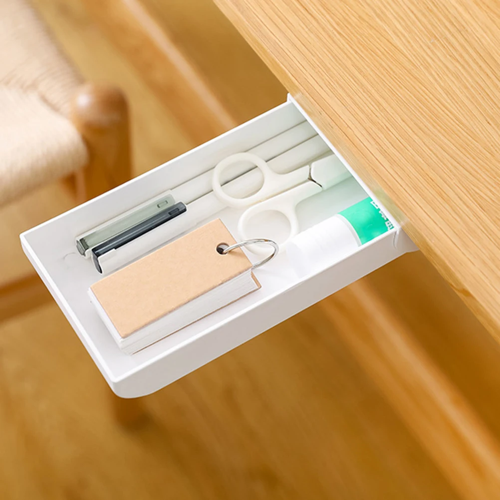 

Adhesive Pen Box Drawer Design Under Desk Storage Organizer Invisible Stationery Container For Students White Office Supplies