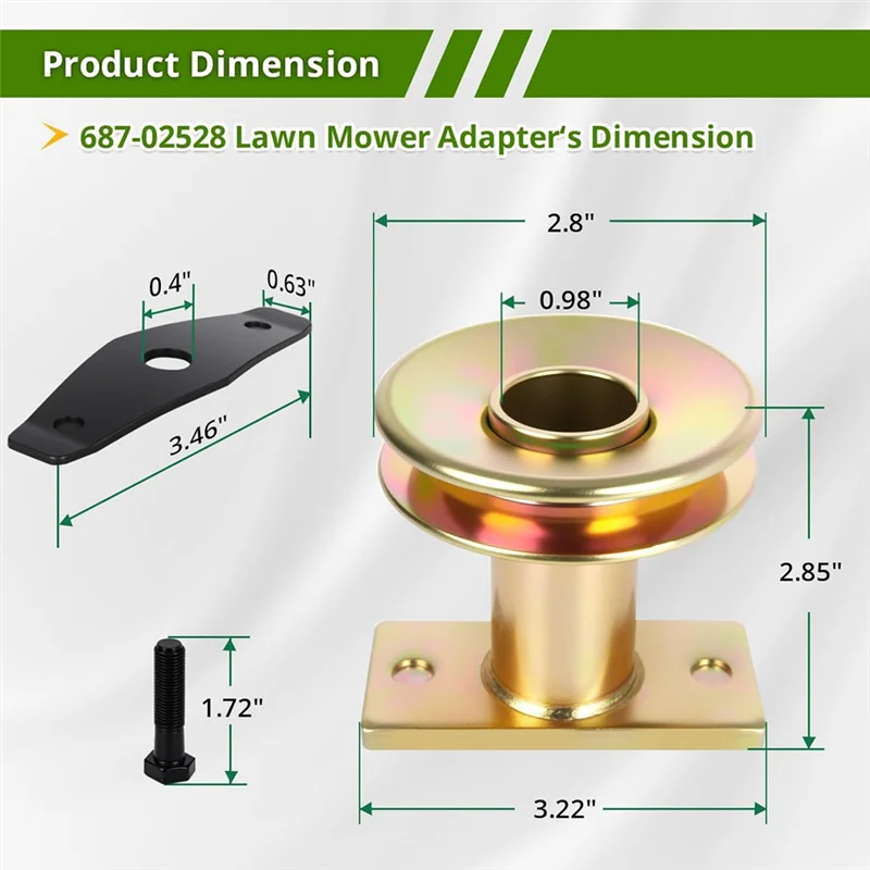 Adaptador de lâmina de cortador de grama ABUG-687-02528 com polia, para trator MTD, Cub Cad Et e Troy-Bilt, parafuso adaptador de polia de acionamento de 25 mm