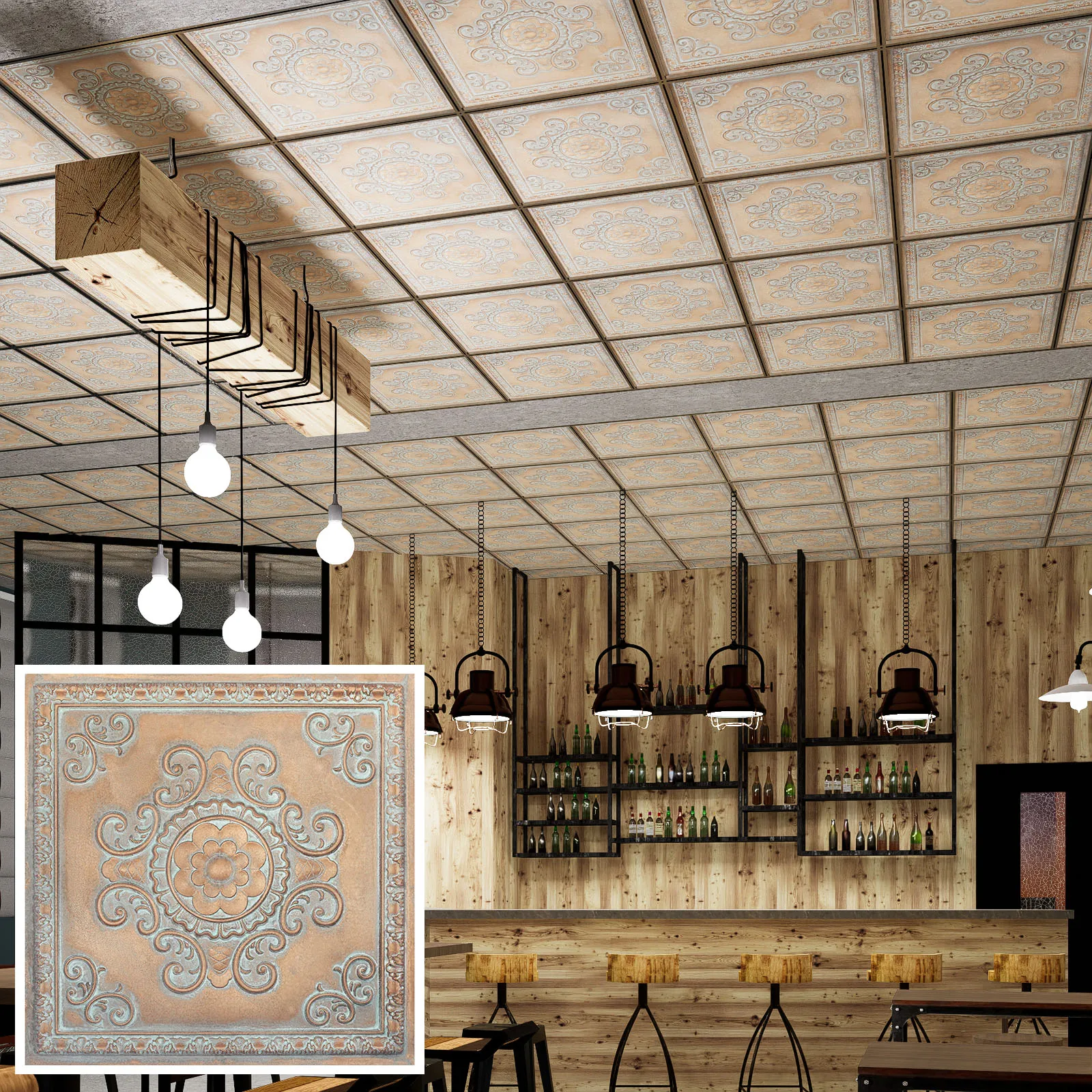 Vintage Pattern Tin Ceiling Tiles Decorative Wall Panels for Cafe Club PL08 Weather copper 10pcs/lot