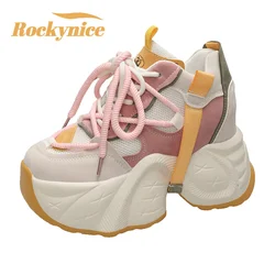 Kobiety Chunky Sneakers New 2024 Autumn High Platform Mesh Dad Shoes Women Casual Trainer Sneakers Thick Sole Vulcanize Shoes 11CM