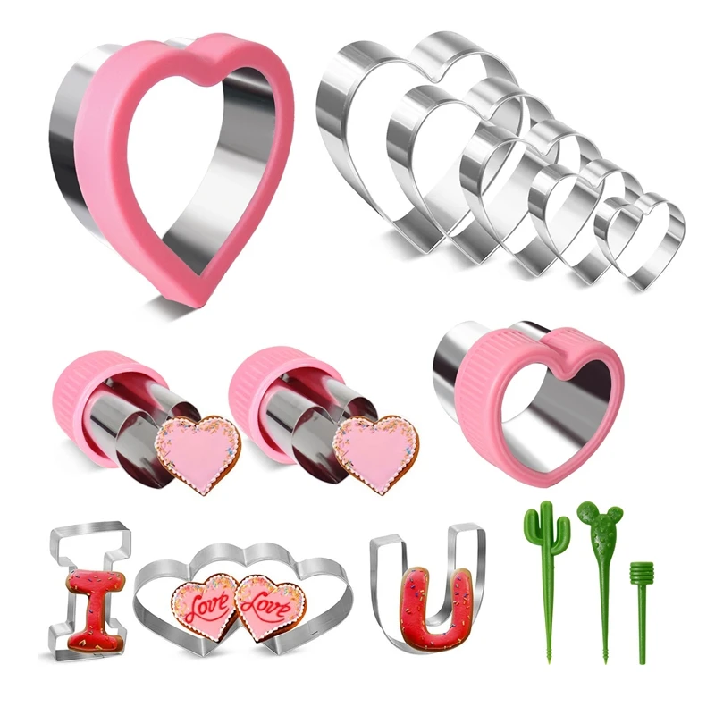 15 Pieces Heart Cookie Cutter Set Kit 9 Sizes Heart Shaped Cookie Cutter, Stainless Steel Valentine Cookie Cutter Set