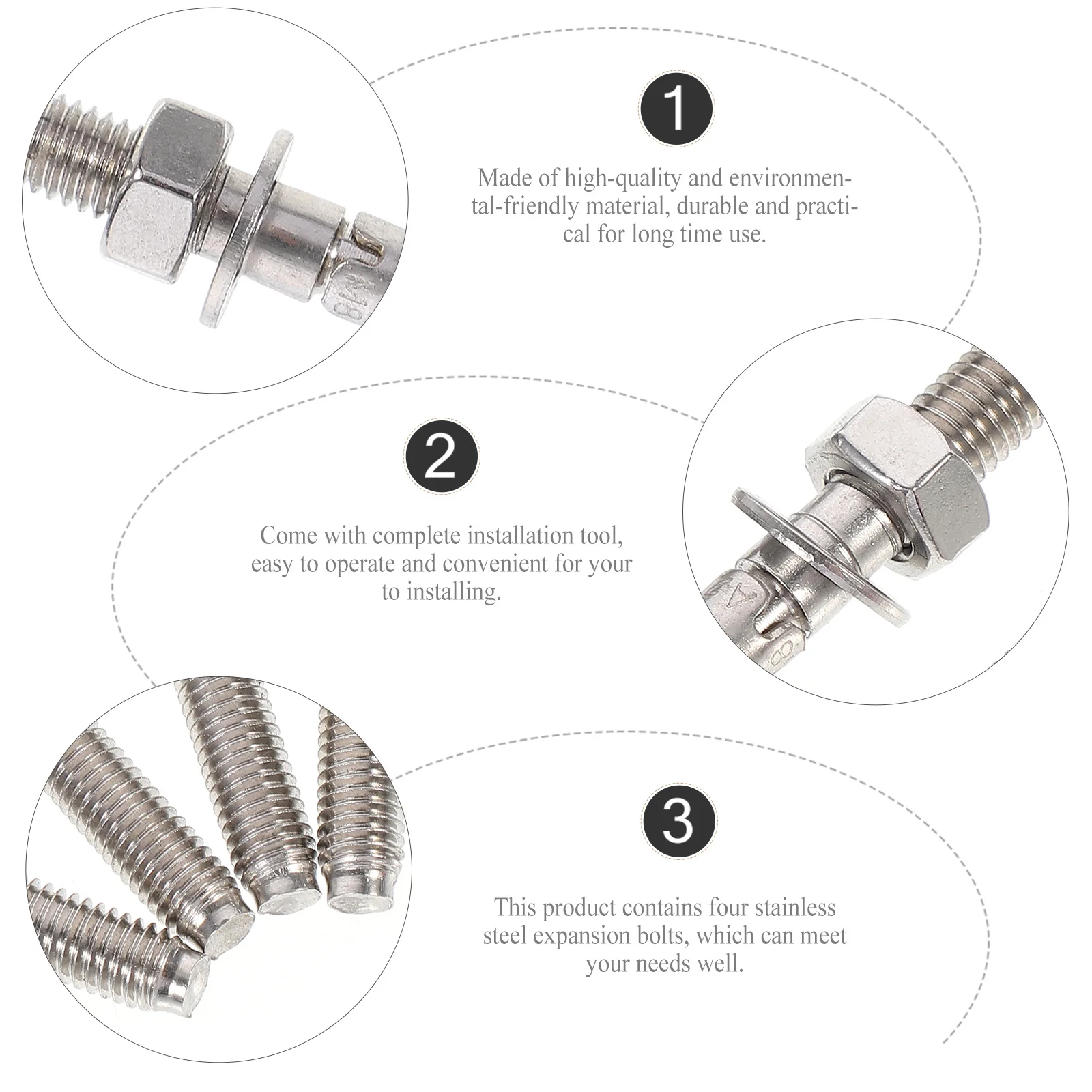 

4Pcs Stainless Steel Expansion Bolts Durable Fixing Bolts Heavy Duty Installation Tool Suitable for Repair Shops Home Use