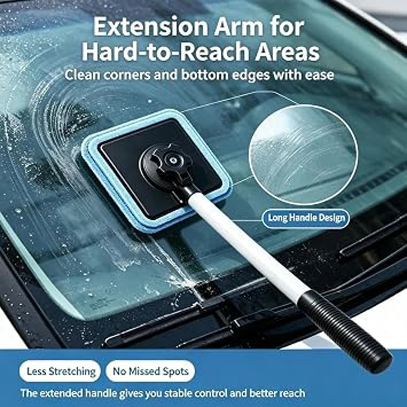 Extendable Handle Car Windshield Cleaner Kit with Magnetic Lock Detachable Streak-Free Pads Window Cleaning Tool for Glass