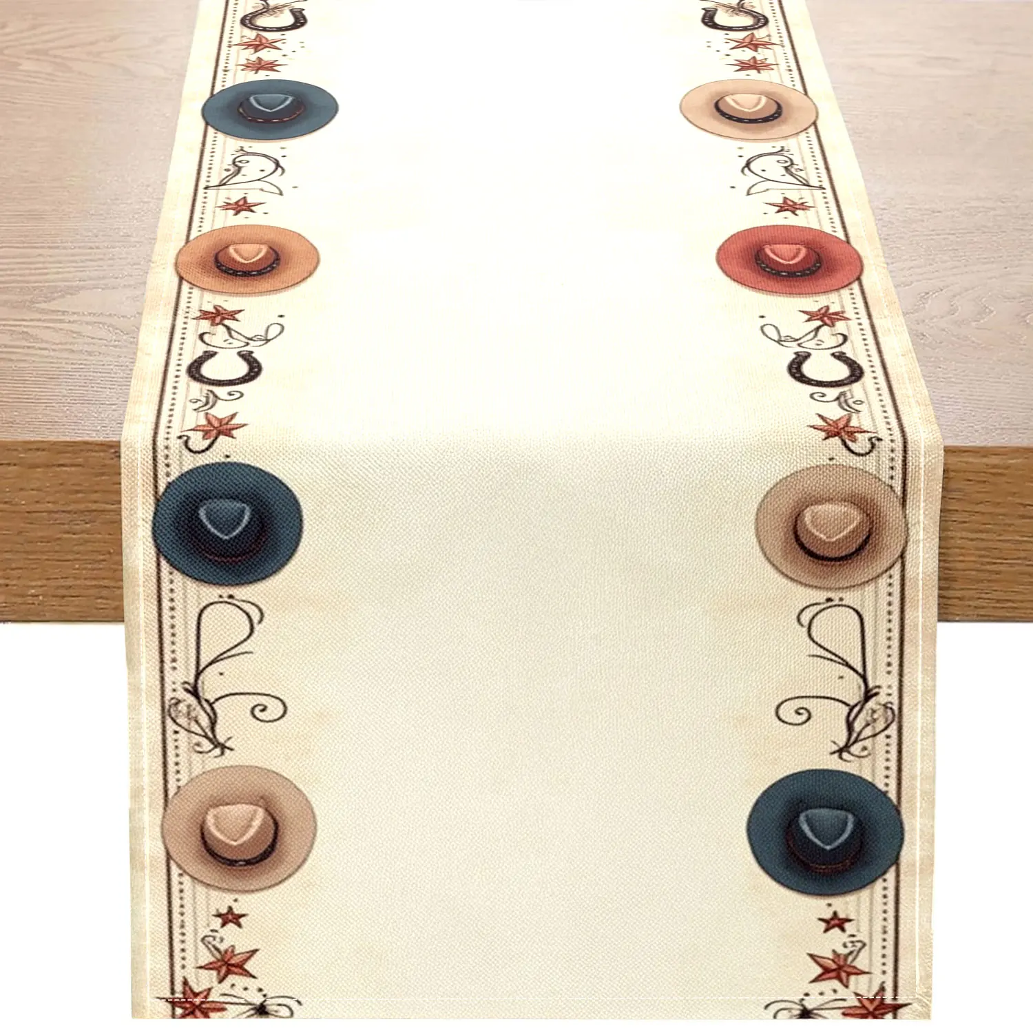 1 Piece of Western Cowboy-Themed Table Runner, Decorated with Cowboy Hats and Other Elements, Suitable for Western-Style Parties, Bar Decorations, and Other Occasions