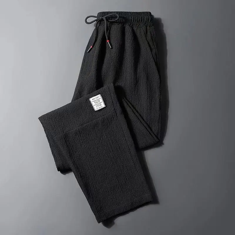 

Men's Loose Straight Leg Linen Casual Pants Spring Summer plus Size Trendy Sports Nine Point Leisure Trousers