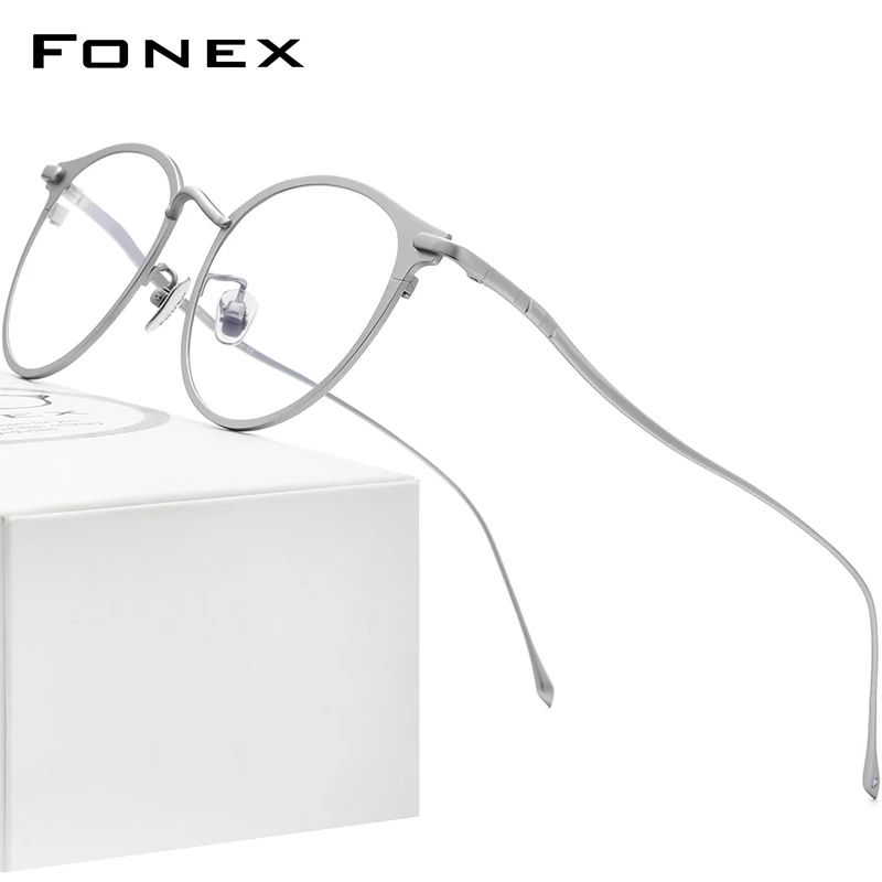 FONEX Pure Titanium Eye Glasses Frames for Women Retro Round Eyeglasses Men New Vintage Eyewear 8509