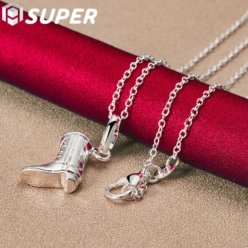 

925 Sterling Silver Shoes Boots Pendant Necklace 16-30 Inch Snake Chain For Women Man Wedding Engagement Party Jewelry