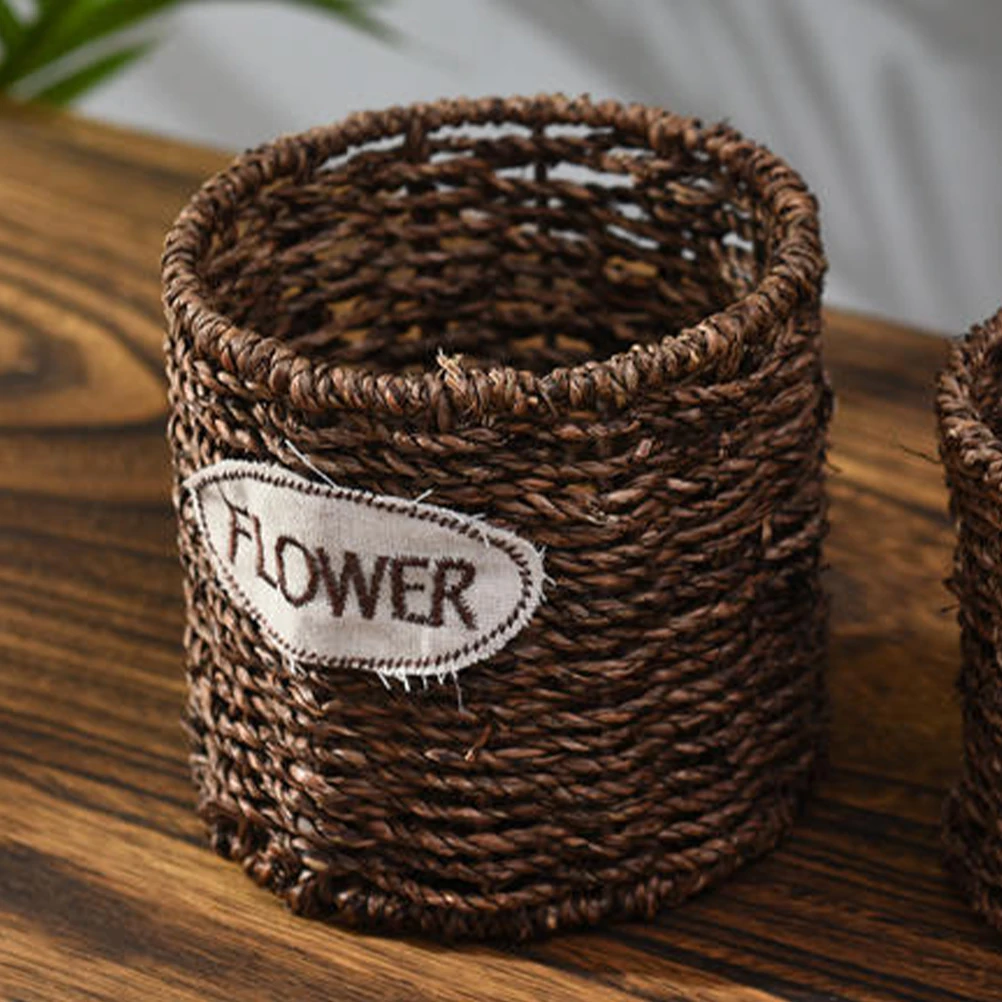 

Woven Pen Holder Natural Style Desktop Organizer Wicker Storage Bucket For Office Bedroom Study Room Decorative