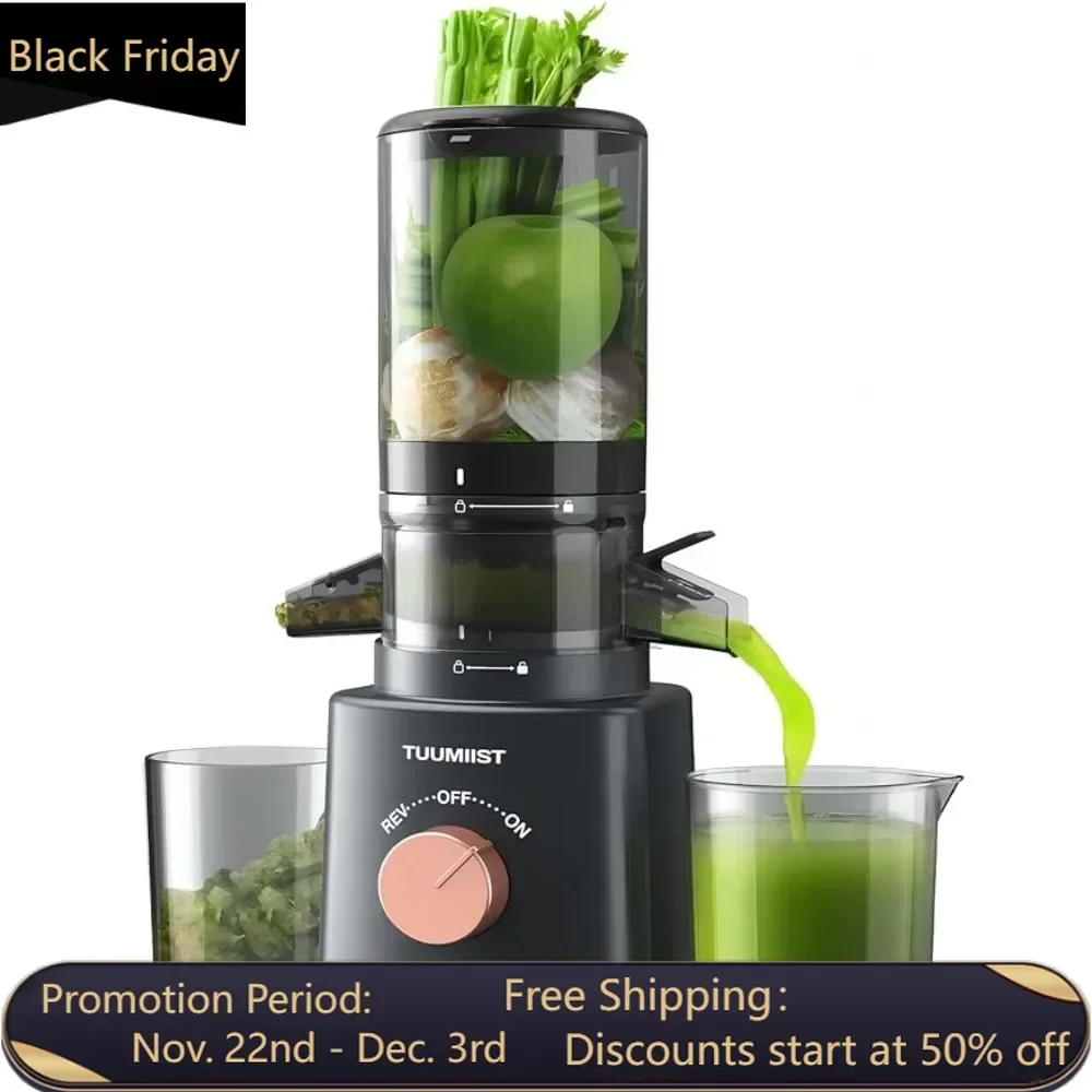 Cold press juicer with 4.25-inch feed chute, suitable for whole vegetables and fruits, chewy juicer easy to clean