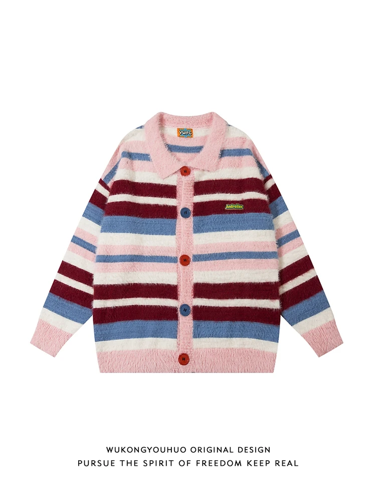 

Ретро-кардиган в полоску, вязаный, свободного кроя, молодежный, теплый, повседневная верхняя одежда для пар