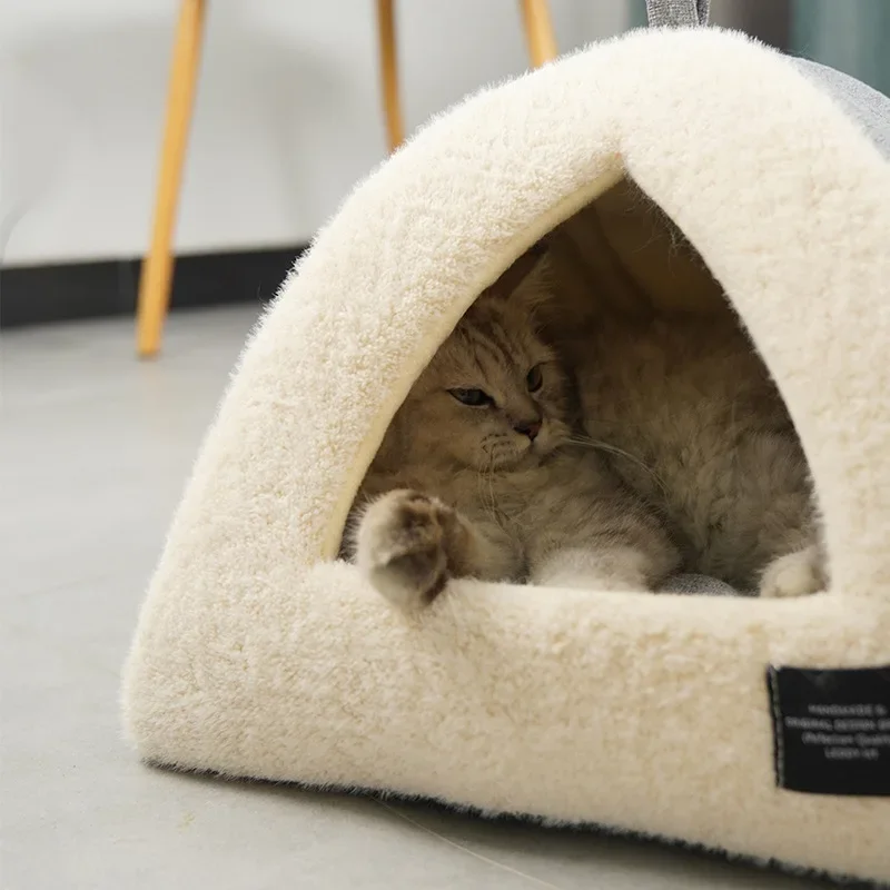 2024 New Triangle Cat Nest Closed Cat House Pet Nest Warm and Thickened Deep Sleep Dog Nest Pet Supplies