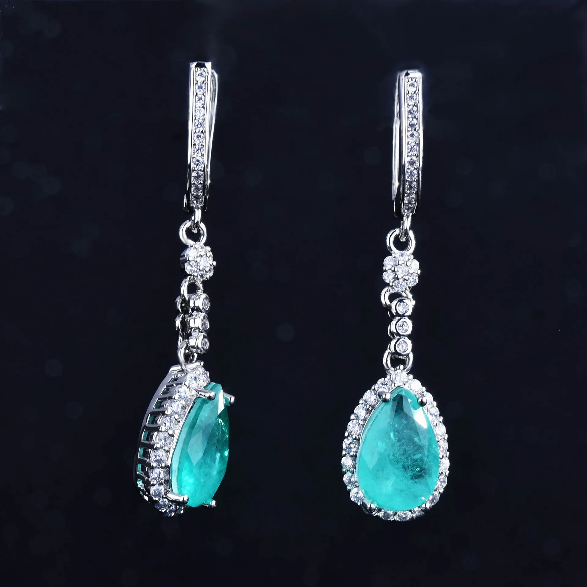 S925 Sterling Silber Ring Echtes Natürliches Paraiba-Set Tropfenring Anhänger Halskette Ohrringe – Detail 7
