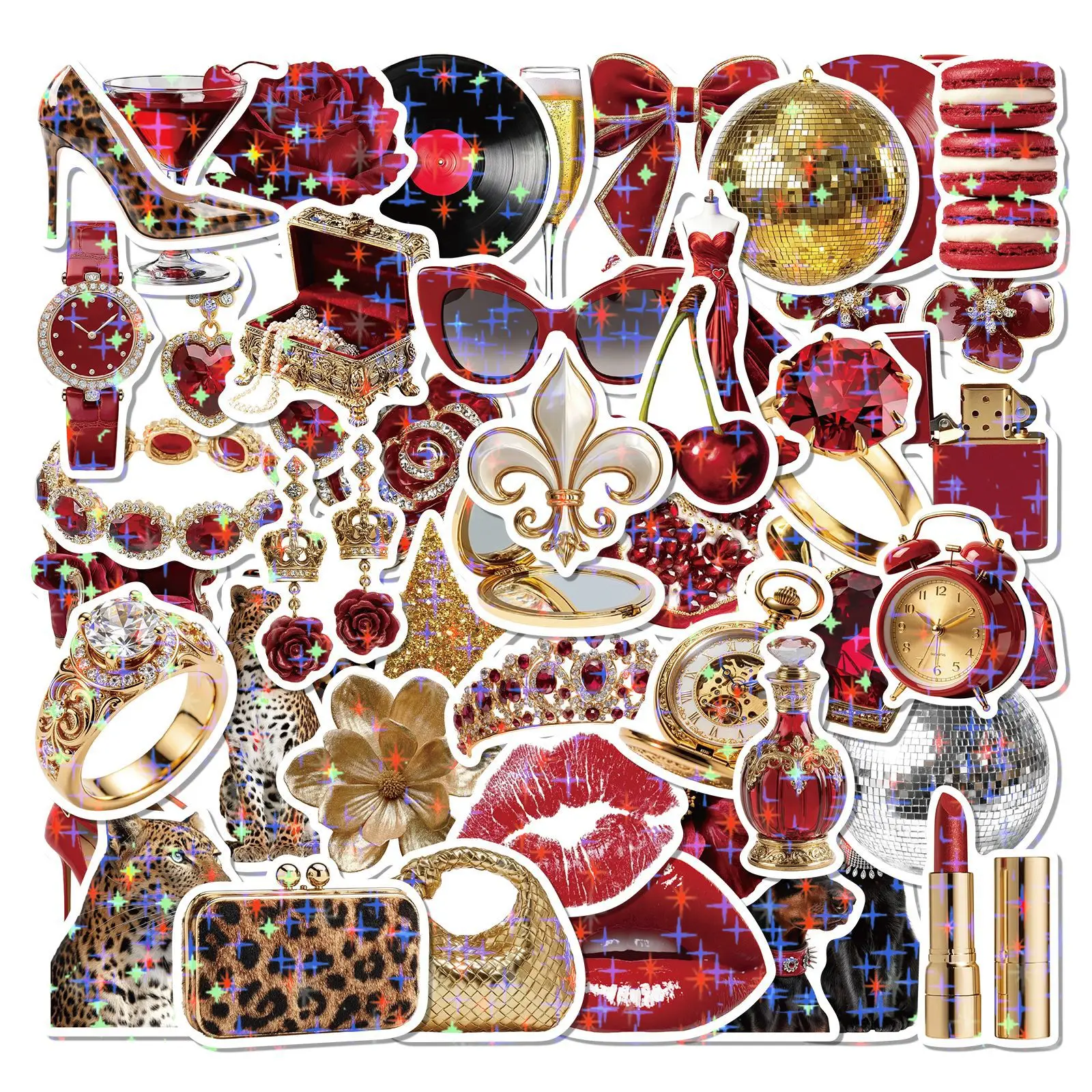 50Pcs Star Film Red Gold Y2K Graffiti Stickers Waterproof Decoration Decals For Wall Cups Luggage Computers