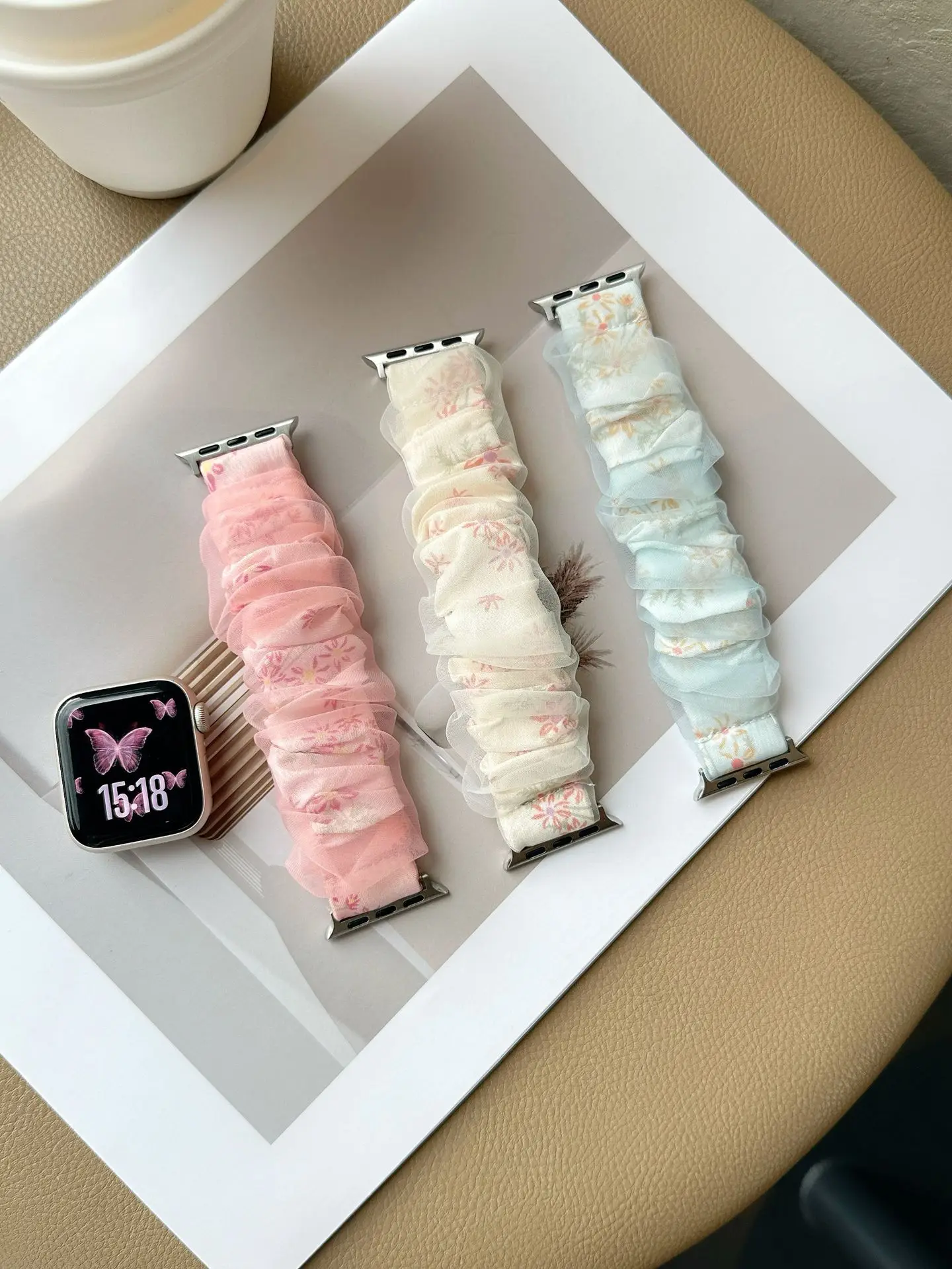 Stretchy Scrunchie Wristband for All Range of Apple Watch Series Colorful Mesh Scrunchie Strap