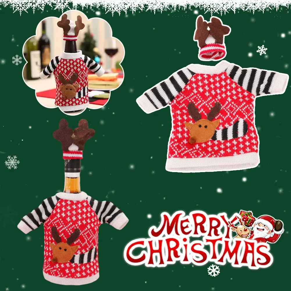 Christmas Decoration Red Wine Bottle Bag Cover Christmas Decoration Gift Wine Bottle Xmas Table Jumper Hat Reindeer Idea Co J6i9