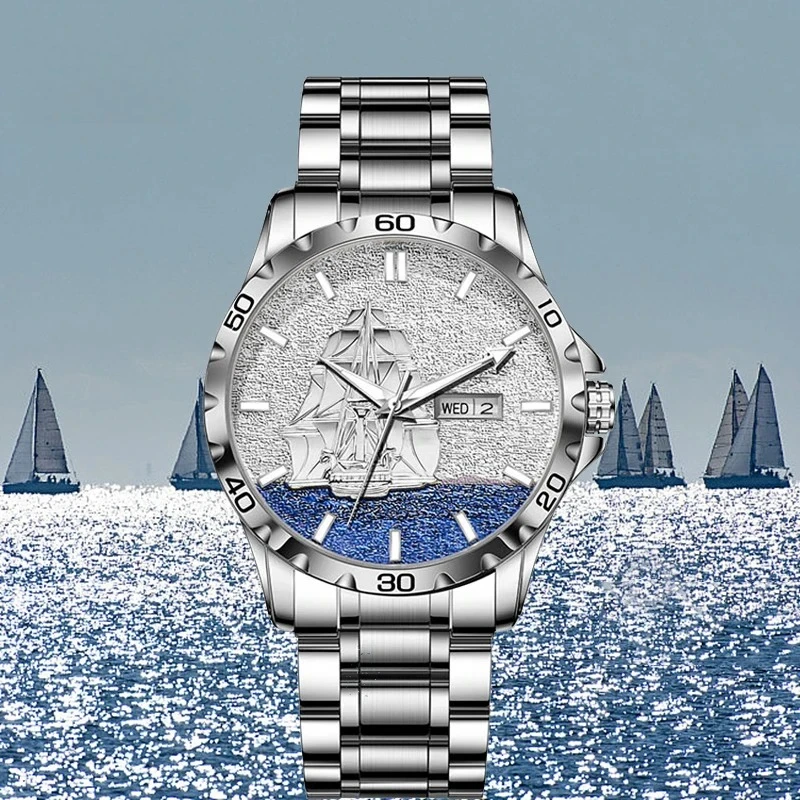 

Personality Three Dimensional Sailing Dial Design Automatic Mechanical Watches Luminous waterproof Stainless Steel Strap Watches